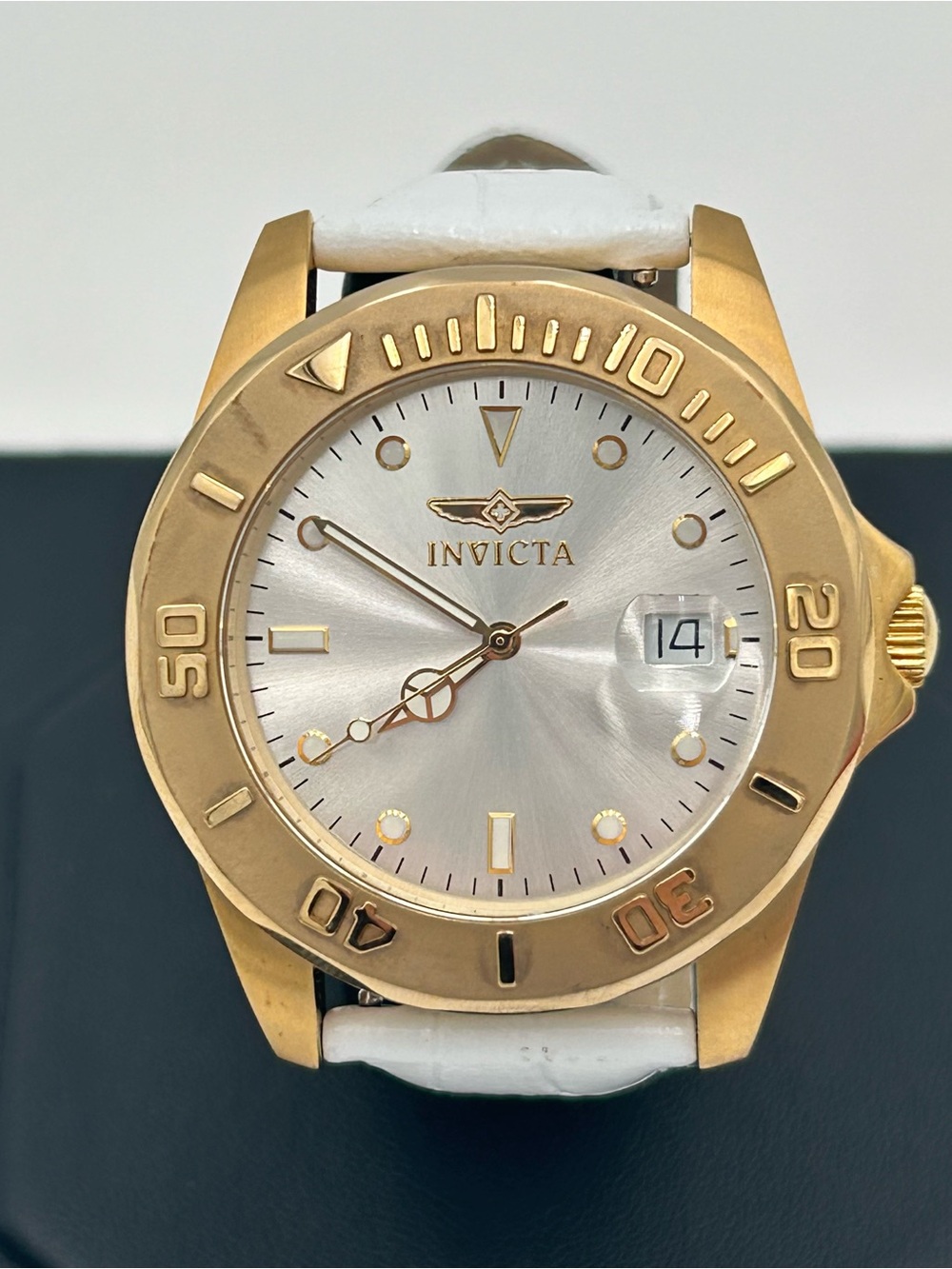 Invicta Pro Diver Gold Tone Watch with White Strap